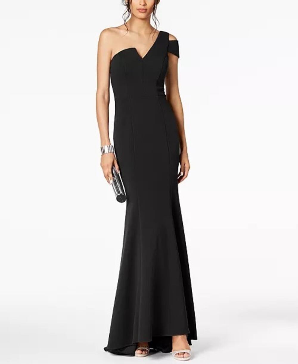 Betsy & Adam Black One Shoulder Cut Mermaid Trumpet Evening Formal Gown Size 8